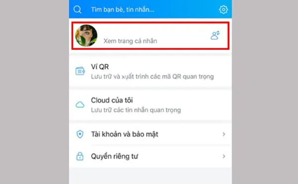 Giao Diện Mở Trang Cá Nhân Để Đổi Tên Zalo