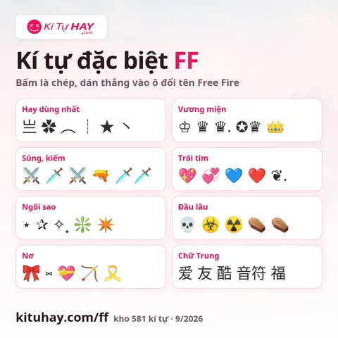 Kí Tự Đặt Tên Free Fire ❤️ Bộ Sưu Tập Ký Hiệu Đặc Biệt FF Ngầu Đẹp 2026 Kí Tự Đặt Tên Free Fire ❤️ Bộ Sưu Tập Ký Hiệu Đặc Biệt FF Ngầu Đẹp 2026